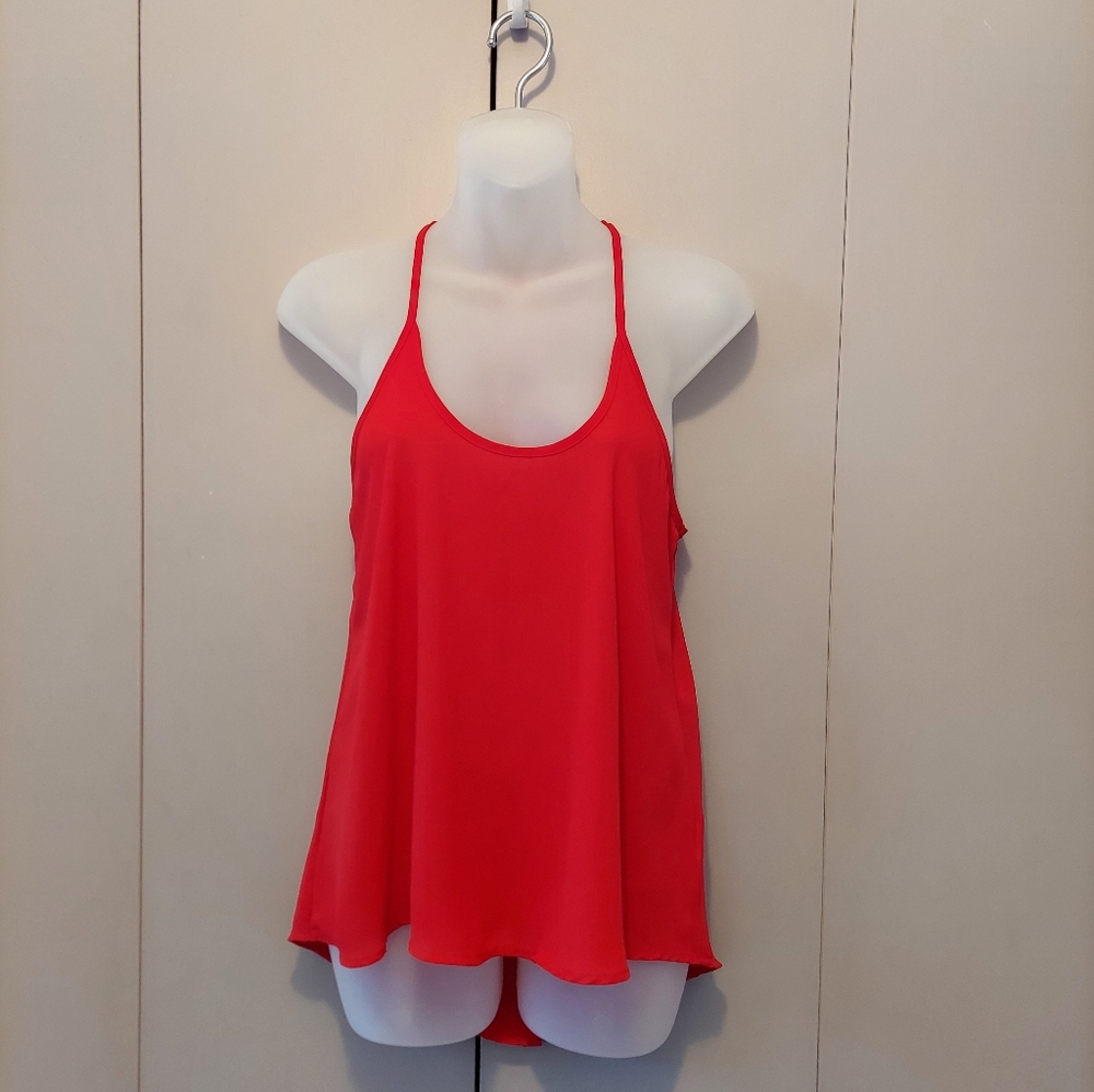 Lush Red Racerback Style High Low Hem Flowy Camisole Top Size Small